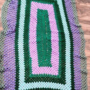 VTG Granny Crochet Blanket 70s Purple Green Blue Afghan Throw 65.5"x34.5"